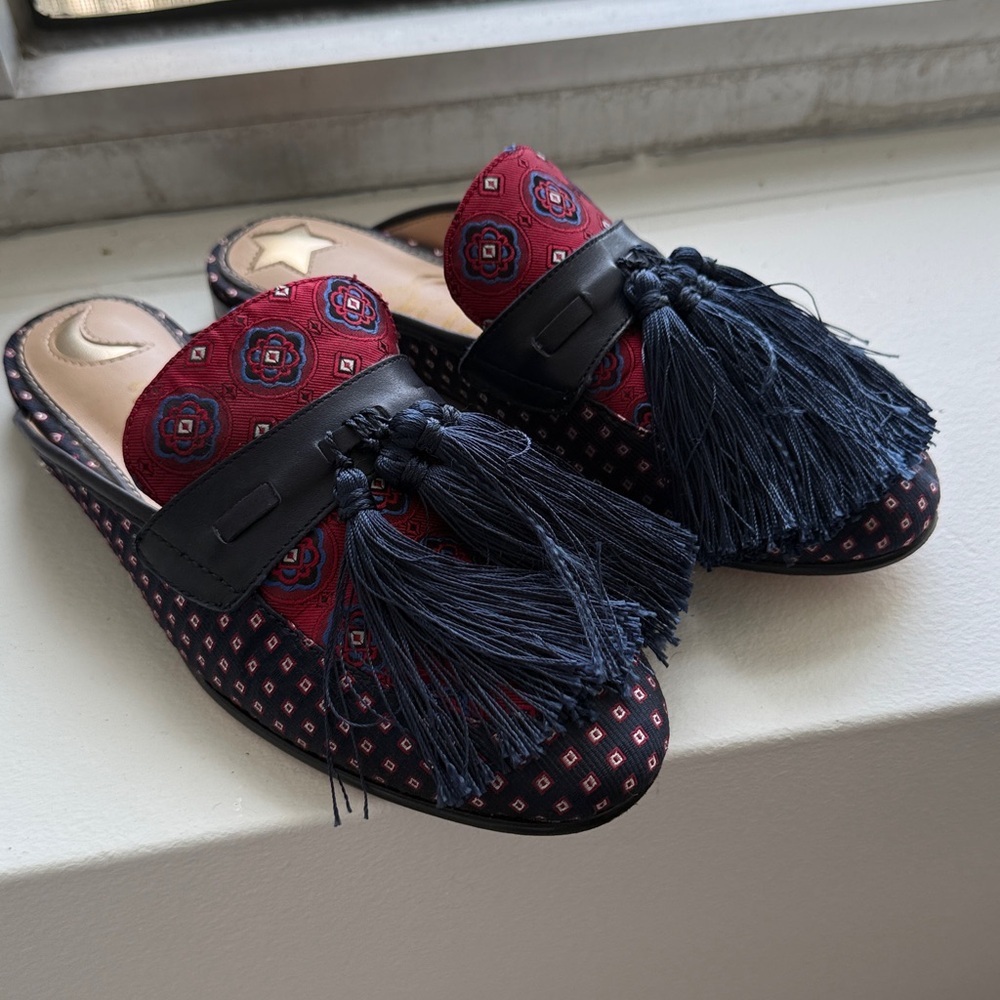 Sam Edelman Red and Navy Tassel Mules